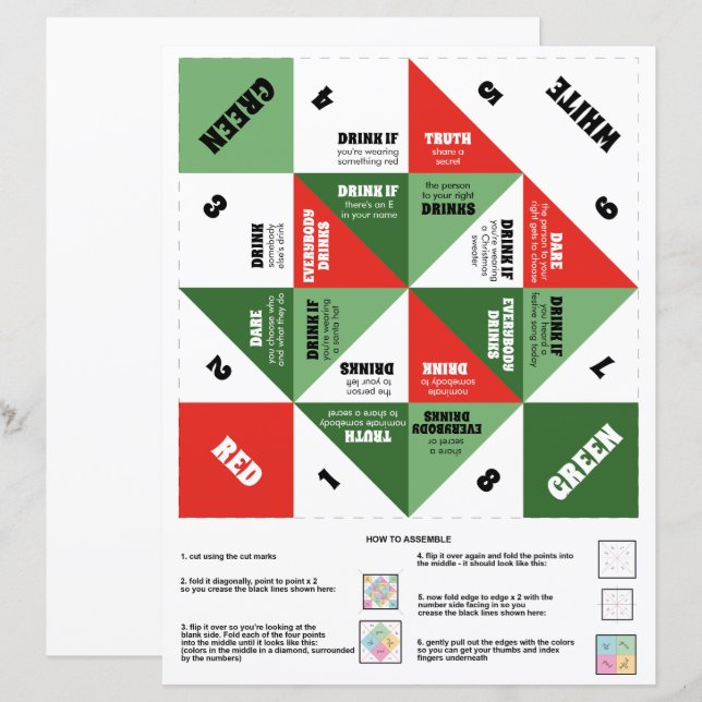 Christmas 90s Cootie Catcher Drinking Game  (Front/Back)