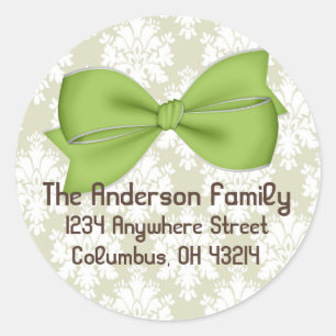 Christmas 9 : Green Bow Round Return Address Classic Round Sticker