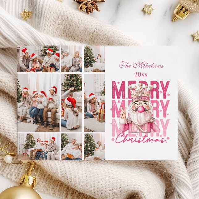  Christmas 9 Photo Vintage Pink Nutcracker  Holiday Card (Creator Uploaded)