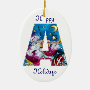 CHRISTMAS A LETTER / INSPIRED SANTA MONOGRAM CERAMIC TREE DECORATION