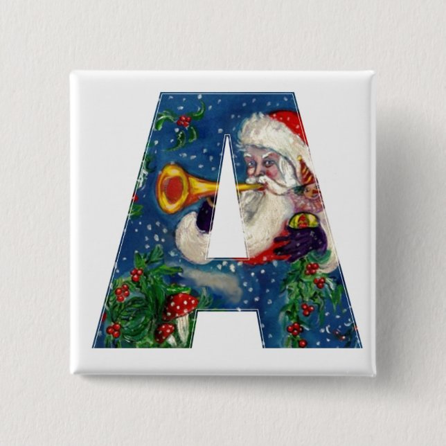 CHRISTMAS A LETTER / SANTA BUGLER MONOGRAM 15 CM SQUARE BADGE (Front)