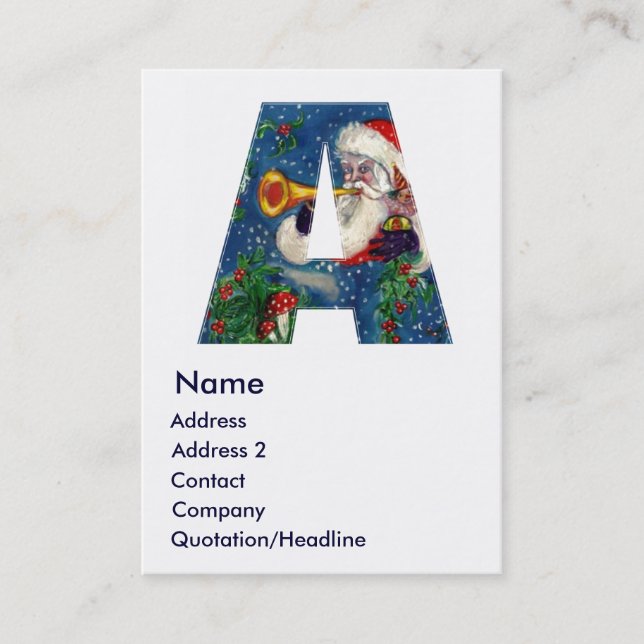 CHRISTMAS A LETTER / SANTA BUGLER MONOGRAM BUSINESS CARD (Front)