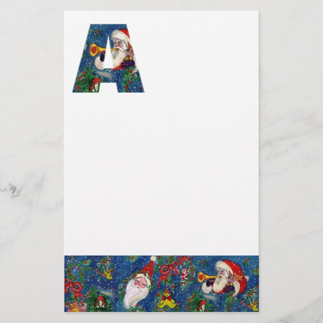 CHRISTMAS A LETTER / SANTA CLAUS BUGLER MONOGRAM STATIONERY (Front)