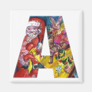 CHRISTMAS A LETTER  / SANTA  WITH GIFTS MONOGRAM MAGNET