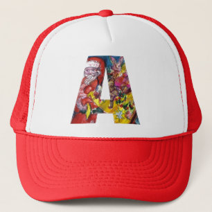 CHRISTMAS A LETTER  / SANTA  WITH GIFTS MONOGRAM TRUCKER HAT