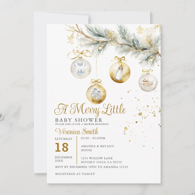 Christmas A Merry Little Baby Shower Glass Bauble Invitation (Front)