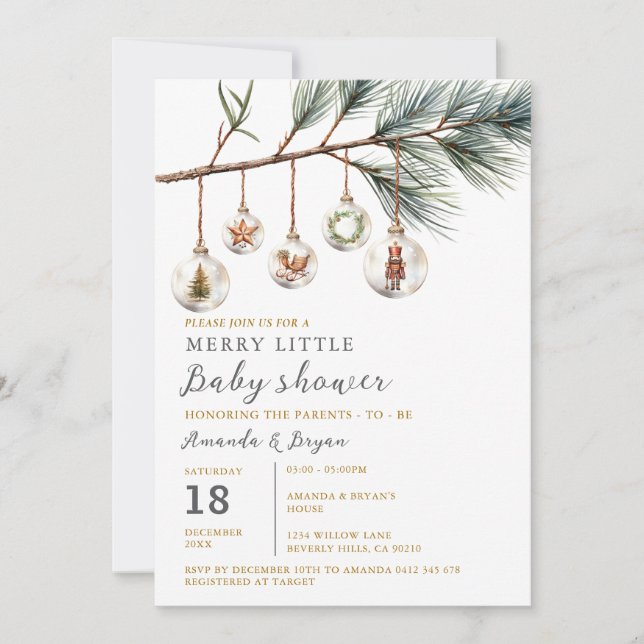 Christmas A Merry Little Baby Shower Glass Bauble Invitation (Front)