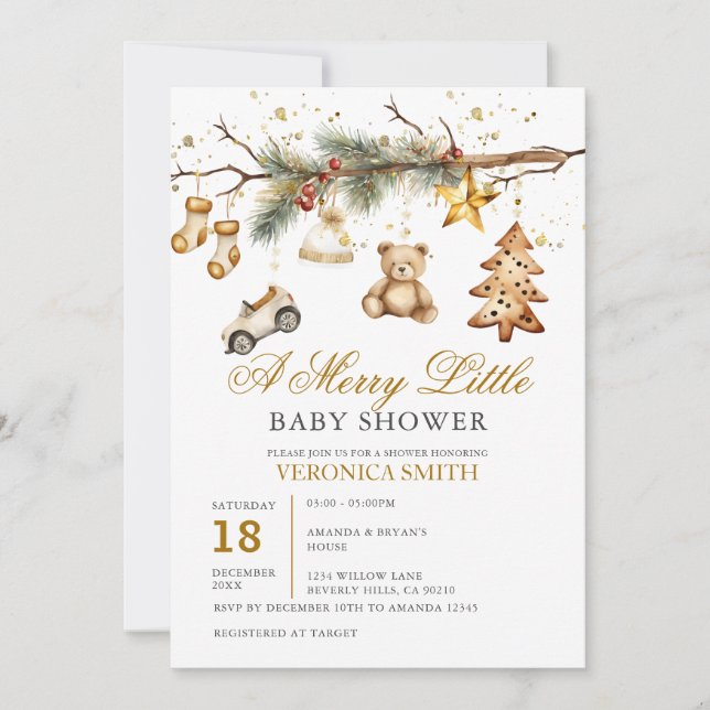 Christmas A Merry Little Baby Shower Ornament Invitation (Front)