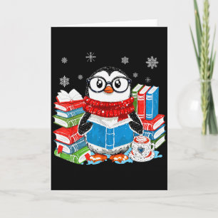 Christmas A Penguin Reading Book Snowflake Cocoa H Card