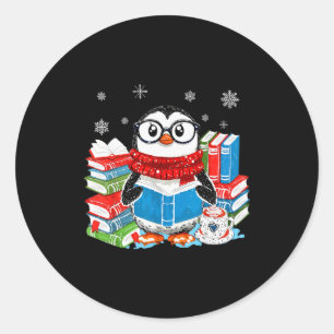 Christmas A Penguin Reading Book Snowflake Cocoa H Classic Round Sticker