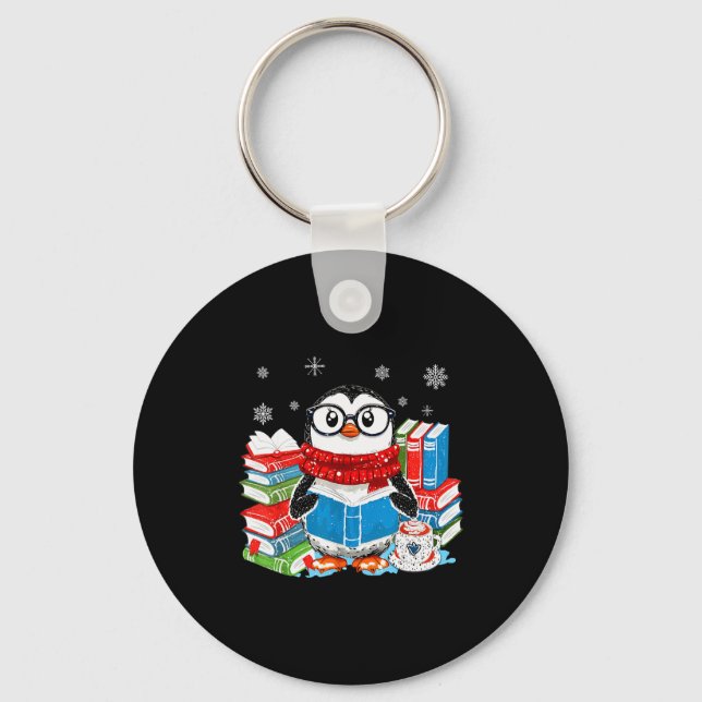 Christmas A Penguin Reading Book Snowflake Cocoa H Key Ring (Front)