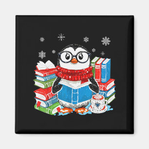 Christmas A Penguin Reading Book Snowflake Cocoa H Magnet