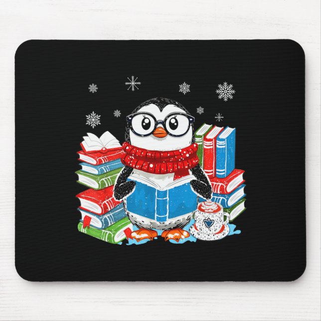Christmas A Penguin Reading Book Snowflake Cocoa H Mouse Mat (Front)
