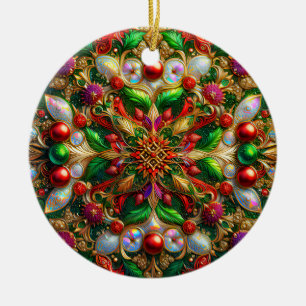 CHRISTMAS Abalone Green Red Gold 3D Leaves~ Ceramic Tree Decoration