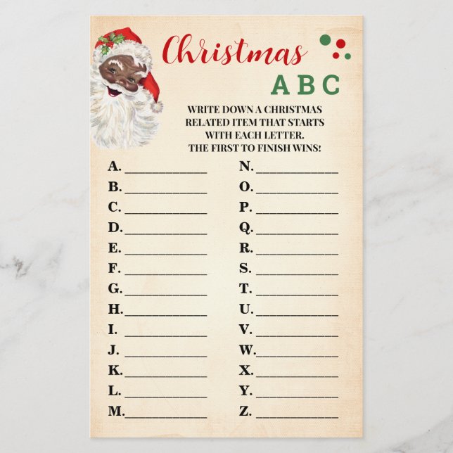 Christmas ABC Vintage Santa Game Card (Front)