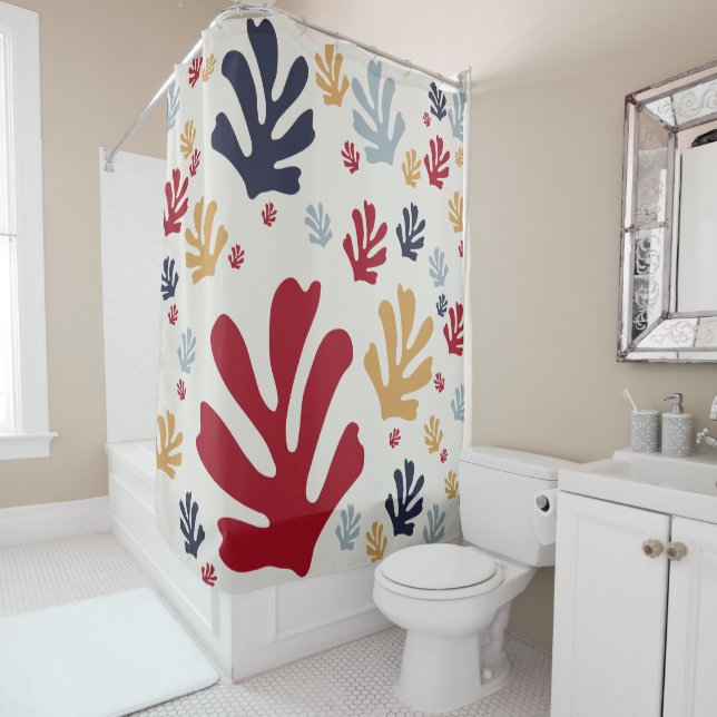 Christmas Abstract Leaves Midcentury Modern Shower Shower Curtain (In Situ)