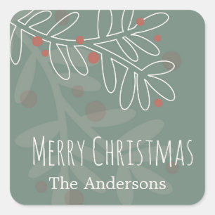 Christmas abstract mistletoe design square sticker