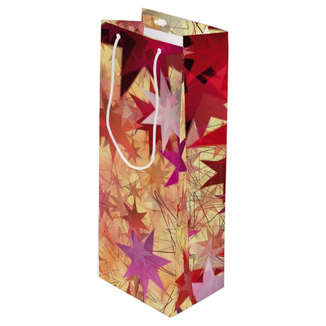 CHRISTMAS Abstract Red Pink Burgundy Stars Wine Gift Bag (Front Angled)