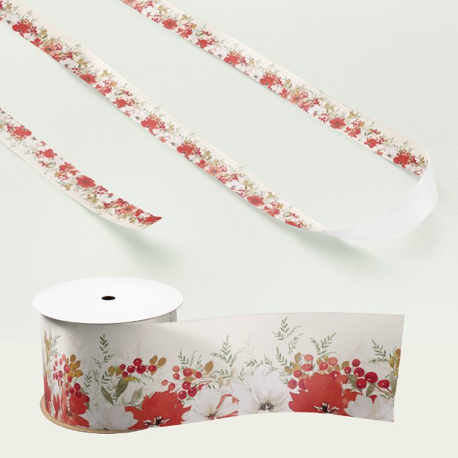 christmas abundance elegant red botanical foliage satin ribbon (Creator Uploaded)