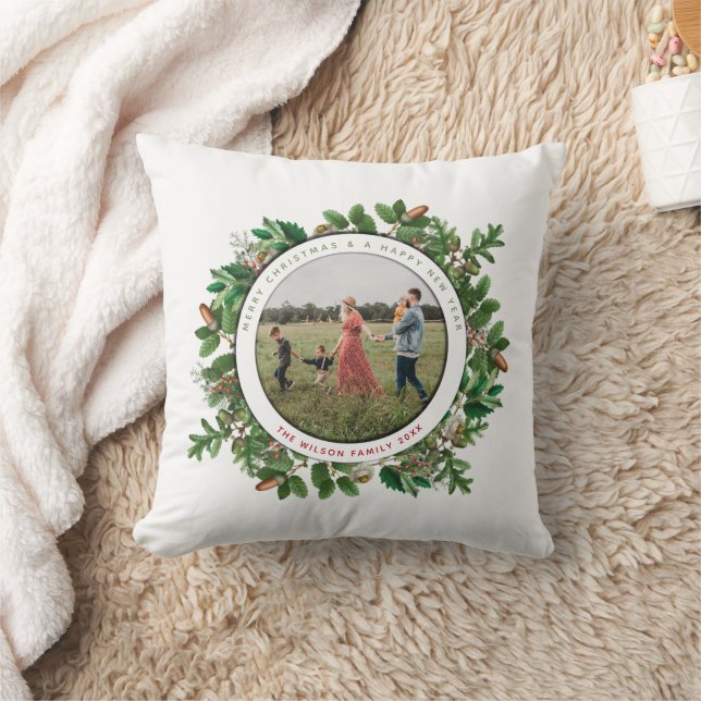 Christmas Acorn Wreath Family Photo Cushion (Blanket)
