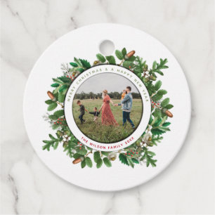 Christmas Acorn Wreath Family Photo Gift Favour Tags