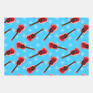 Christmas Acoustic Guitar Guitarist Pattern Wrapping Paper Sheet