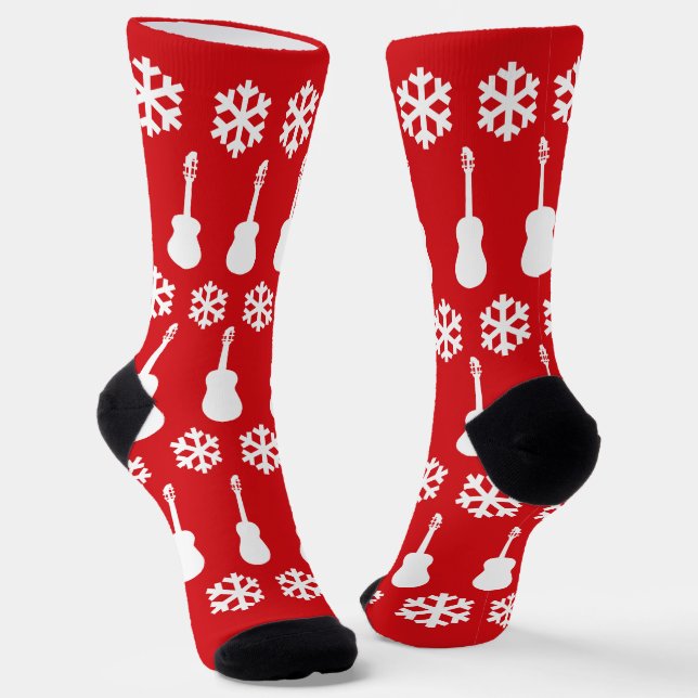 Christmas Acoustic Guitars and Snowflakes Music Socks (Angled)
