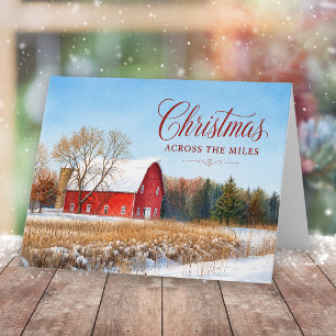 Christmas Across the Miles Rustic Red Country Barn Card