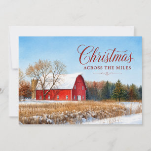 Christmas Across the Miles Rustic Red Country Barn Holiday Card