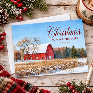 Christmas Across the Miles Rustic Red Country Barn Holiday Card