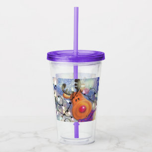 Christmas Acrylic Tumbler Gift with Happy Reindeer