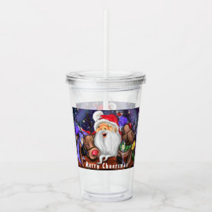 Christmas Acrylic Tumbler Santa and Reindeers Fun