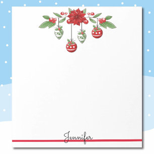 Christmas Add Your Name Poinsettia Ornaments Gift Notepad