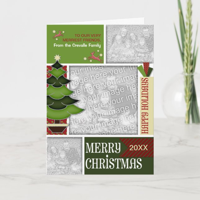 Christmas ADD YOUR PHOTO Whimsical Tree Holiday Card (Front)