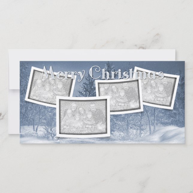 Christmas ADD YOUR PHOTOS Blue Snow Scene Holiday Card (Front)