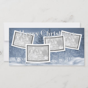 Christmas ADD YOUR PHOTOS Blue Snow Scene Holiday Card