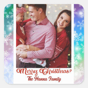 Christmas Add Your Picture and Name, Snowflake Square Sticker