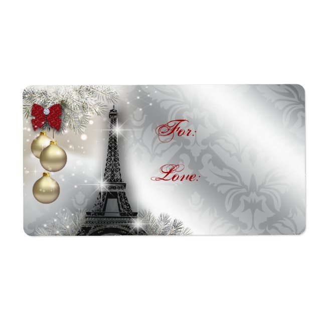 Christmas Address Label Eiffel Tower Paris France (Front)