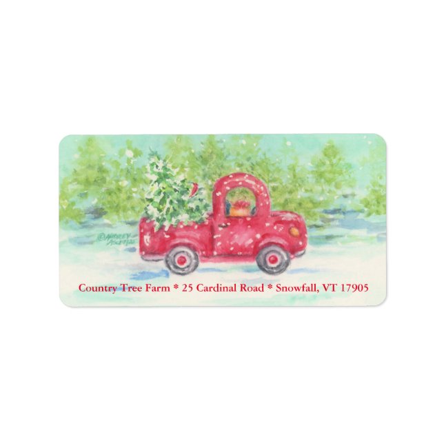 Christmas Address Label Red Pickup Truck (Front)