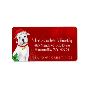 Christmas Address Label - White Pitbull - RED