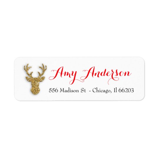 Christmas Address Label with Gold Glitter Deer