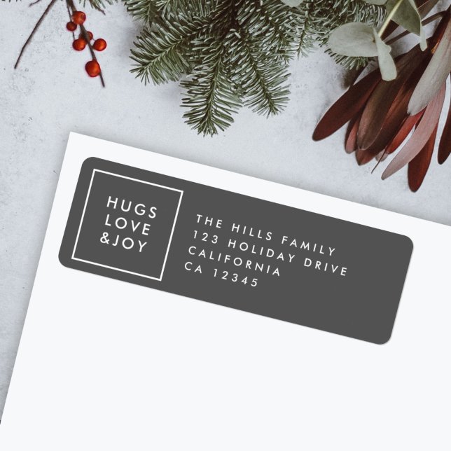 Christmas Address Labels | Hugs Love and Joy (Modern “Hugs Love & Joy” address label by Guava for your holiday mail)