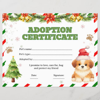 Christmas adopt a pet certificate editable flyer