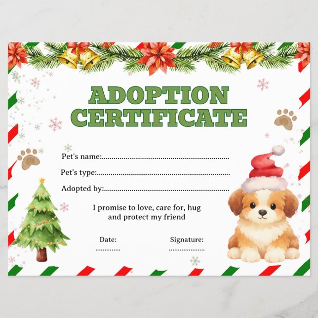 Christmas adopt a pet certificate editable flyer (Front)