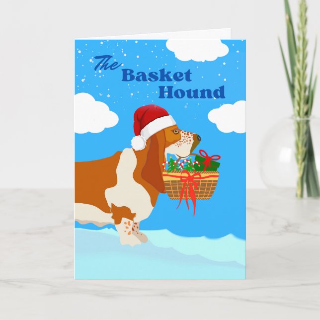 Christmas Adorable Basket Basset Hound with Basket Card (Front)