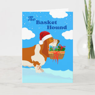 Christmas Adorable Basket Basset Hound with Basket Card