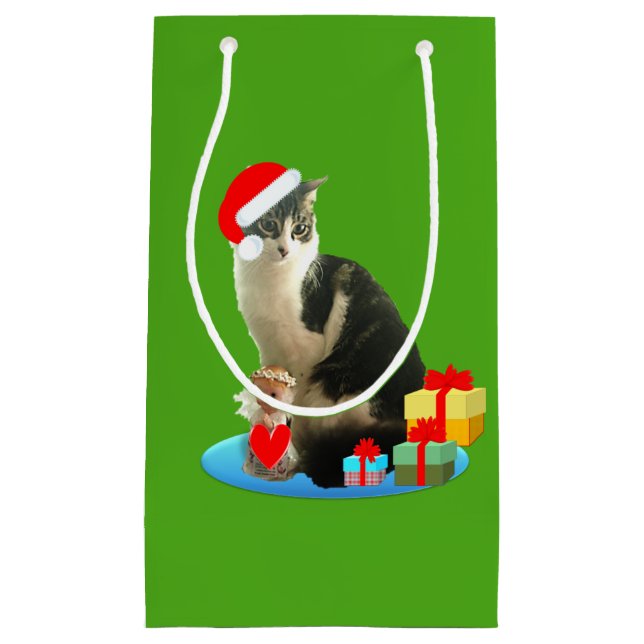 Christmas Adorable Cat Small Gift Bag (Front)