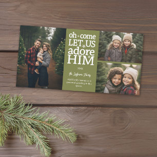 Christmas - Adore Him - 3 photo collage Holiday Card