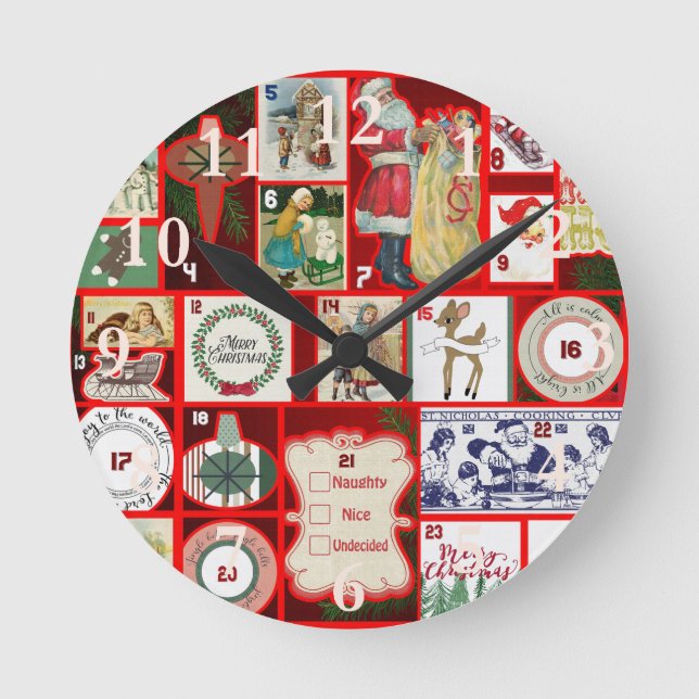 Christmas Advent Calendar Holiday Winter Graphic Round Clock (Front)