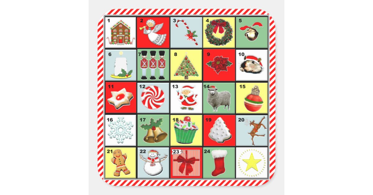 Christmas Advent Calendar Square Sticker Zazzle